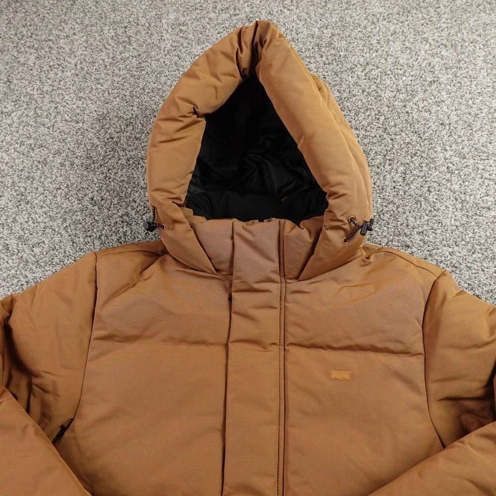 NEW Levis Jacket Mens S Brown‎ Hooded Quilted Parka Insulated Puffer Chore Coat